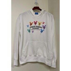 Japan Tokyo Disney Resort Mickey & Friends White Hoodie Balloon Design 2021 Sz L